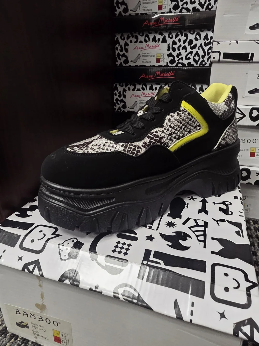 BAMBOO Black Sneakers with Yellow Accent